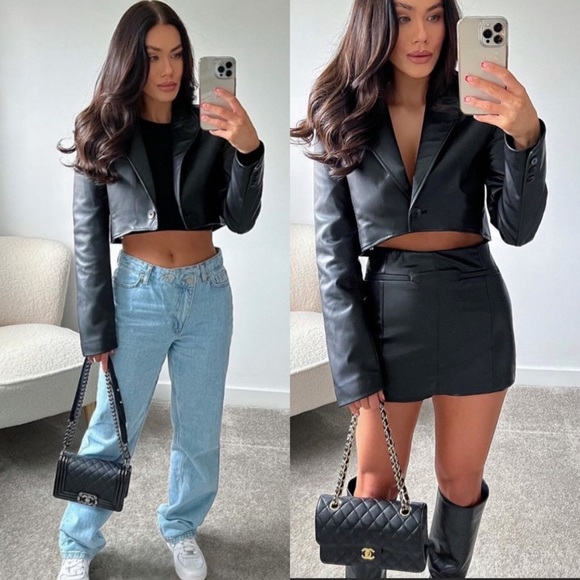 Zara Jackets & Blazers - NWT Zara black faux leather cropped collared blazer